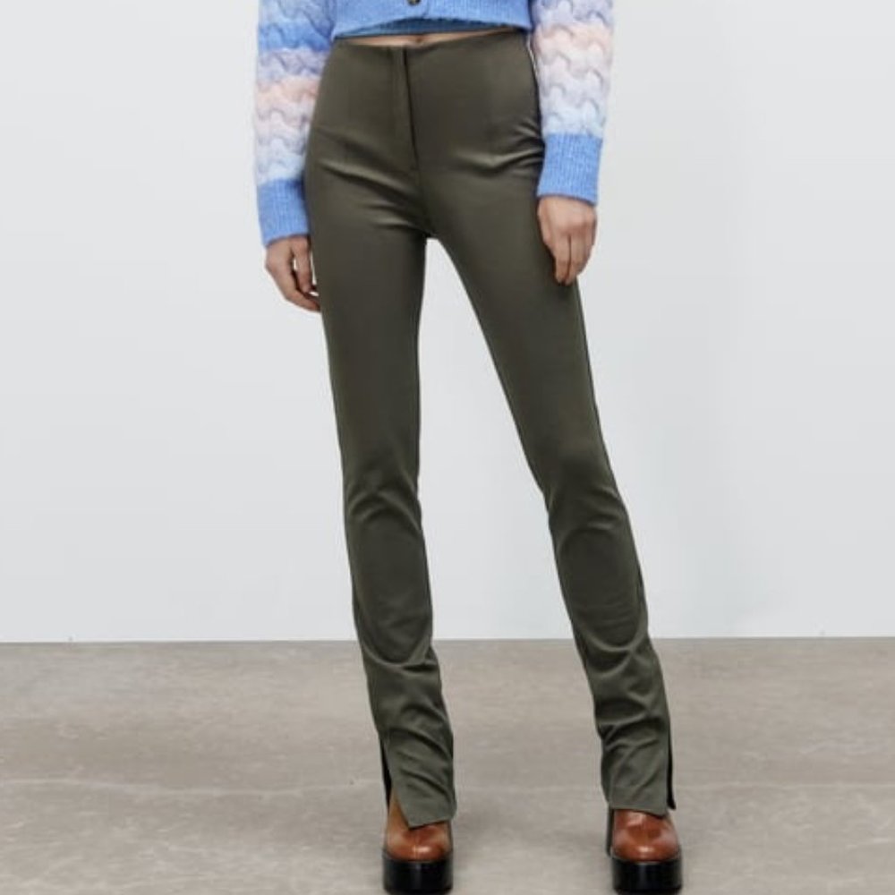 ZARA taupe green pants with side slits
